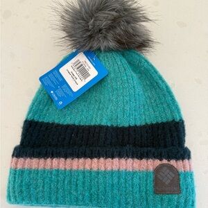 Columbia Womens’ Teal and Pink Pom-Pom Beanie